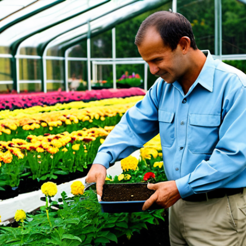 Nursery Manager**

"A professional nursery manager, fully clothed in appropriate work attire (khakis and a collared shirt), tending to rows of vibrant flowers in a well-organized plant nursery, safe for work, perfect anatomy, correct proportions, family-friendly, high-resolution photo, natural pose, well-formed hands, proper finger count, professional."

**