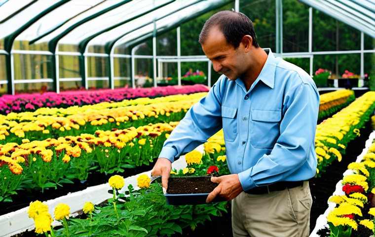 Nursery Manager**

"A professional nursery manager, fully clothed in appropriate work attire (khakis and a collared shirt), tending to rows of vibrant flowers in a well-organized plant nursery, safe for work, perfect anatomy, correct proportions, family-friendly, high-resolution photo, natural pose, well-formed hands, proper finger count, professional."

**